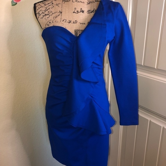 Parker Dresses & Skirts - Parker Ponte One Shoulder Blue Ruffle Cocktail Dress Size L